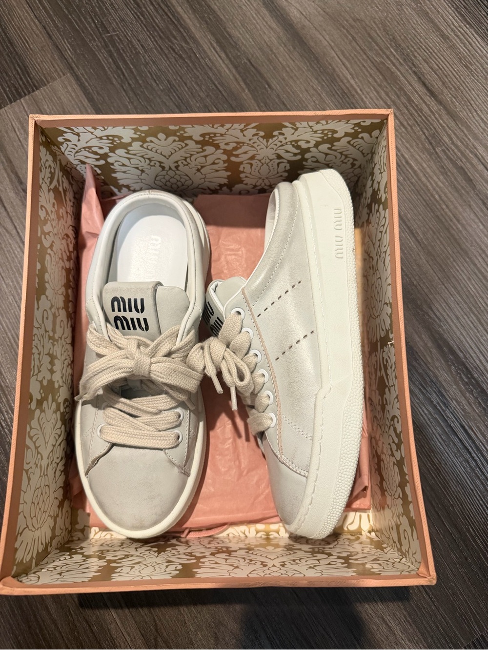 Miu Miu Off-White Distressed Lace-Up Mule Sneakers size 38 - Picture 4 of 7
